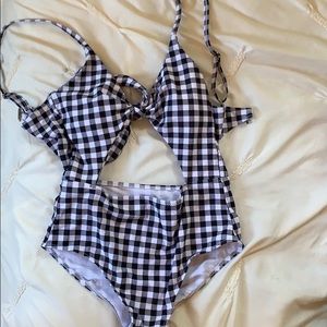 shein checkered cut out bathing suit